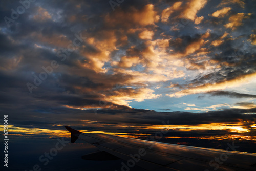 Beautiful evening sky View from airplane window