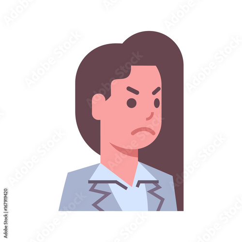 Female Angry Emotion Icon Isolated Avatar Woman Facial Expression Concept Face Vector Illustration
