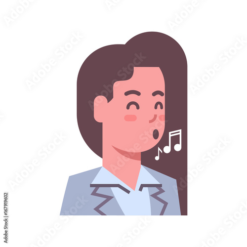 Female Singing Emotion Icon Isolated Avatar Woman Facial Expression Concept Face Vector Illustration