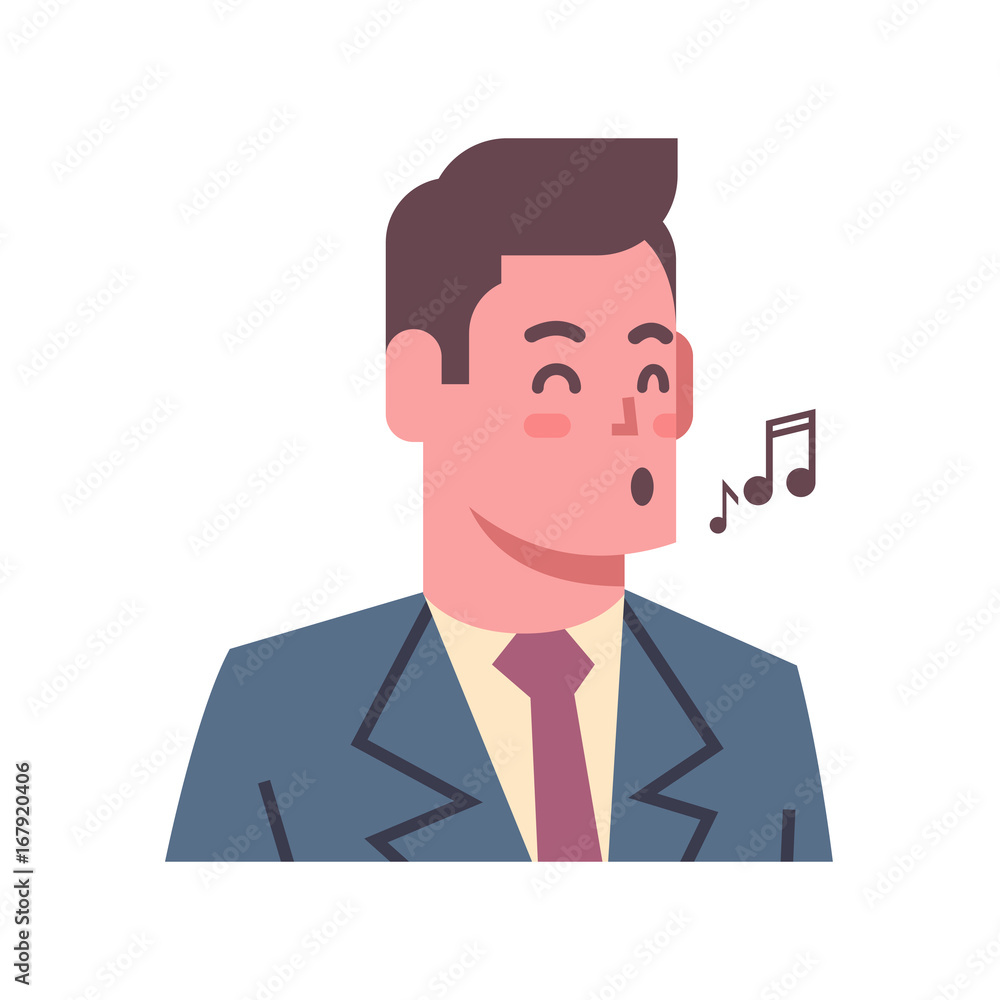 Male Singing Emotion Icon Isolated Avatar Man Facial Expression Concept Face Vector Illustration