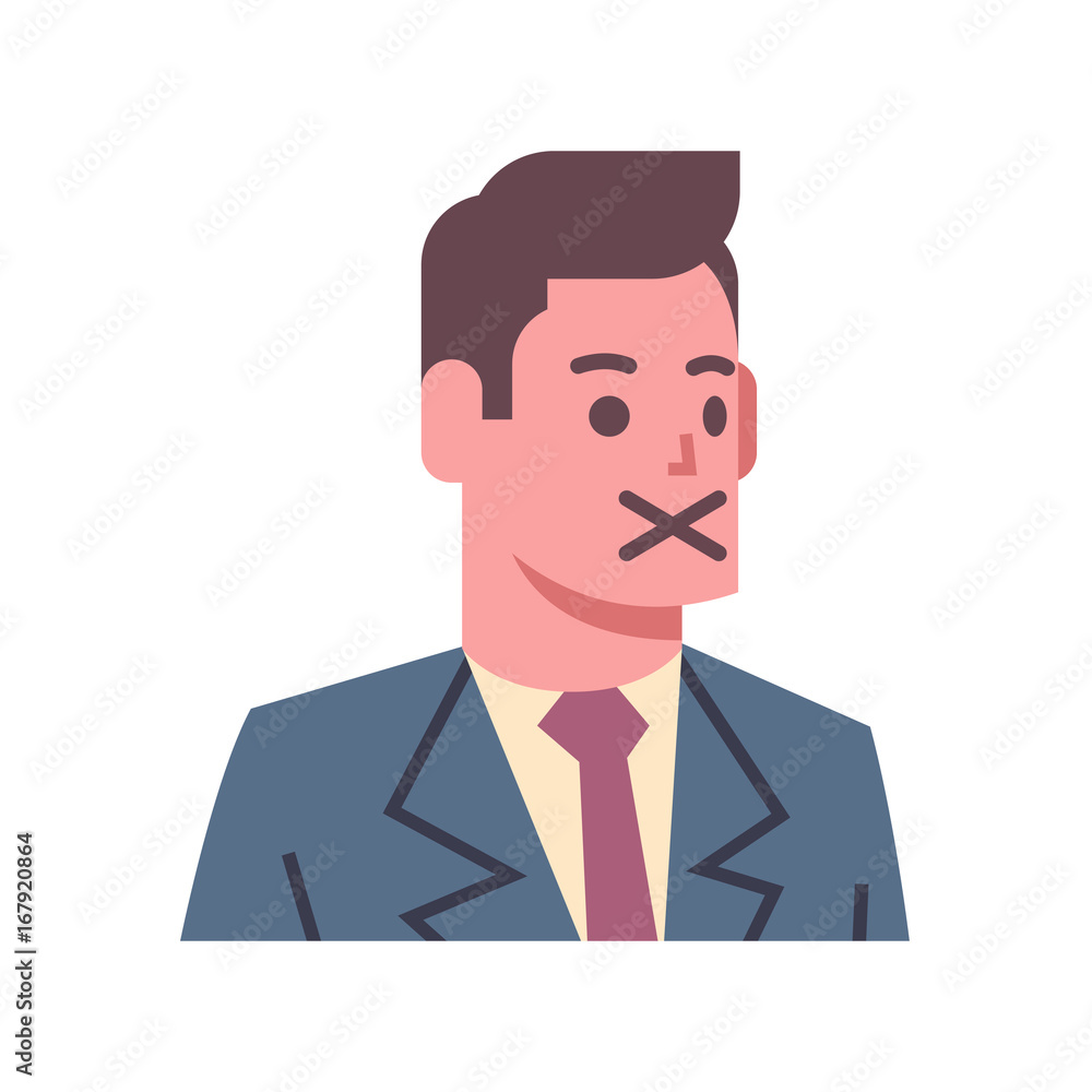 Male Silent Emotion Icon Isolated Avatar Man Facial Expression Concept Face Vector Illustration