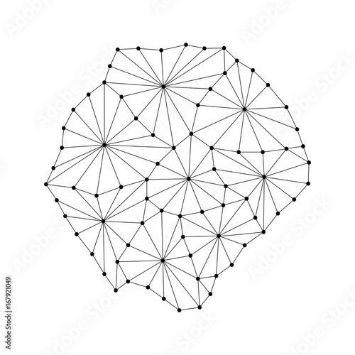 Tristan da Cunha map of polygonal mosaic lines network, rays and dots vector illustration.