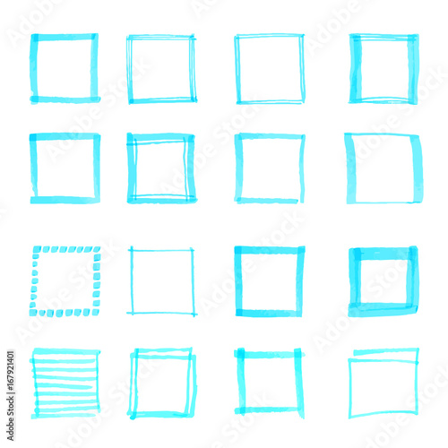 Uniqiue handdrawn shapes of squares for logo design. Isolated vector illustration.