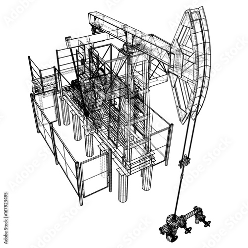 Oil pump jack in wire-frame style