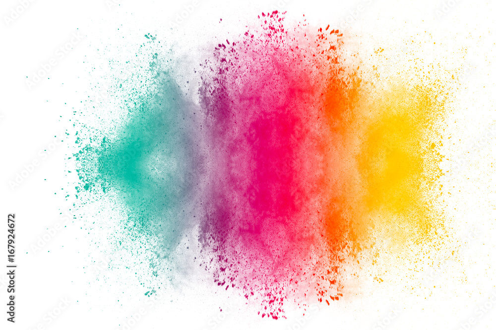abstract powder splatted on white background,Freeze motion of color powder exploding.