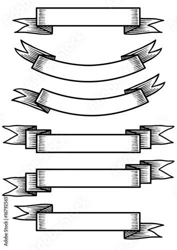 Banner collection illustration, drawing, engraving, ink, line art, vector
