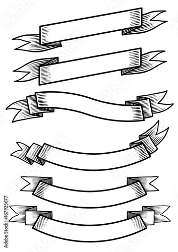 Banner collection illustration, drawing, engraving, ink, line art, vector