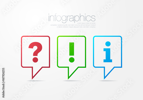 Vector Three Modern Outline Speech Bubble FAQ Question, Answer And Information Sign
