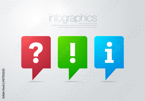 Vector Three Modern Speech Bubble FAQ Question, Answer And Information Sign