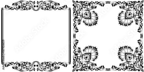 Set of vintage border frame engraving with retro ornament pattern in antique baroque style decorative design. Vector