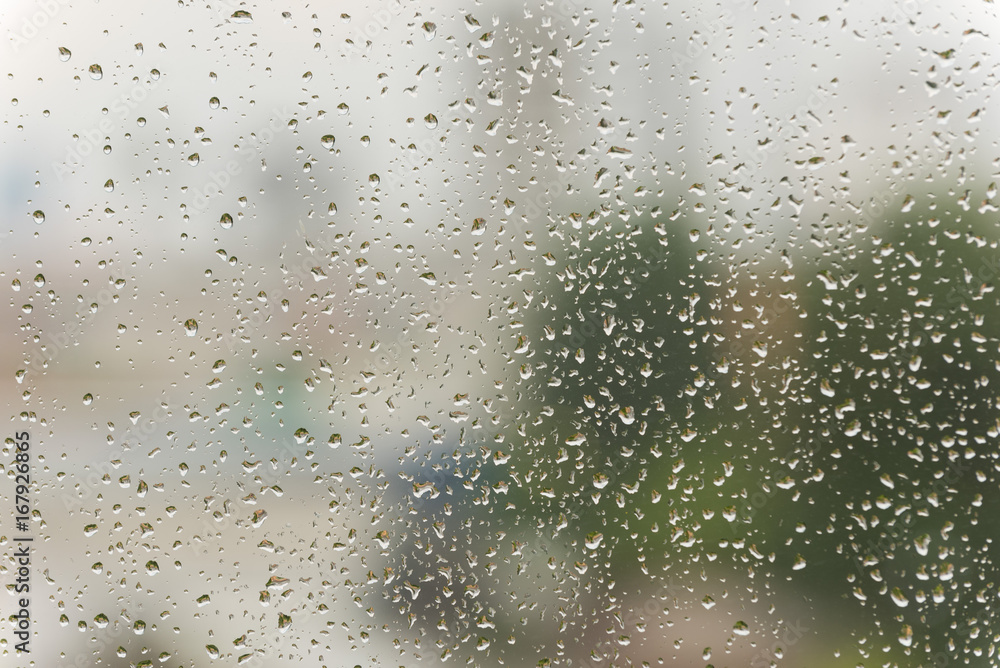 Real rain drops on the window