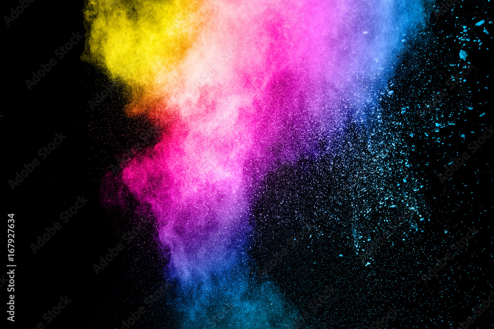color powder explosion on black background.