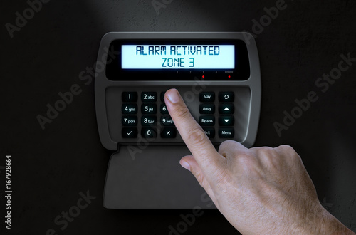 Φωτογραφία Hand Pressing Home Security System