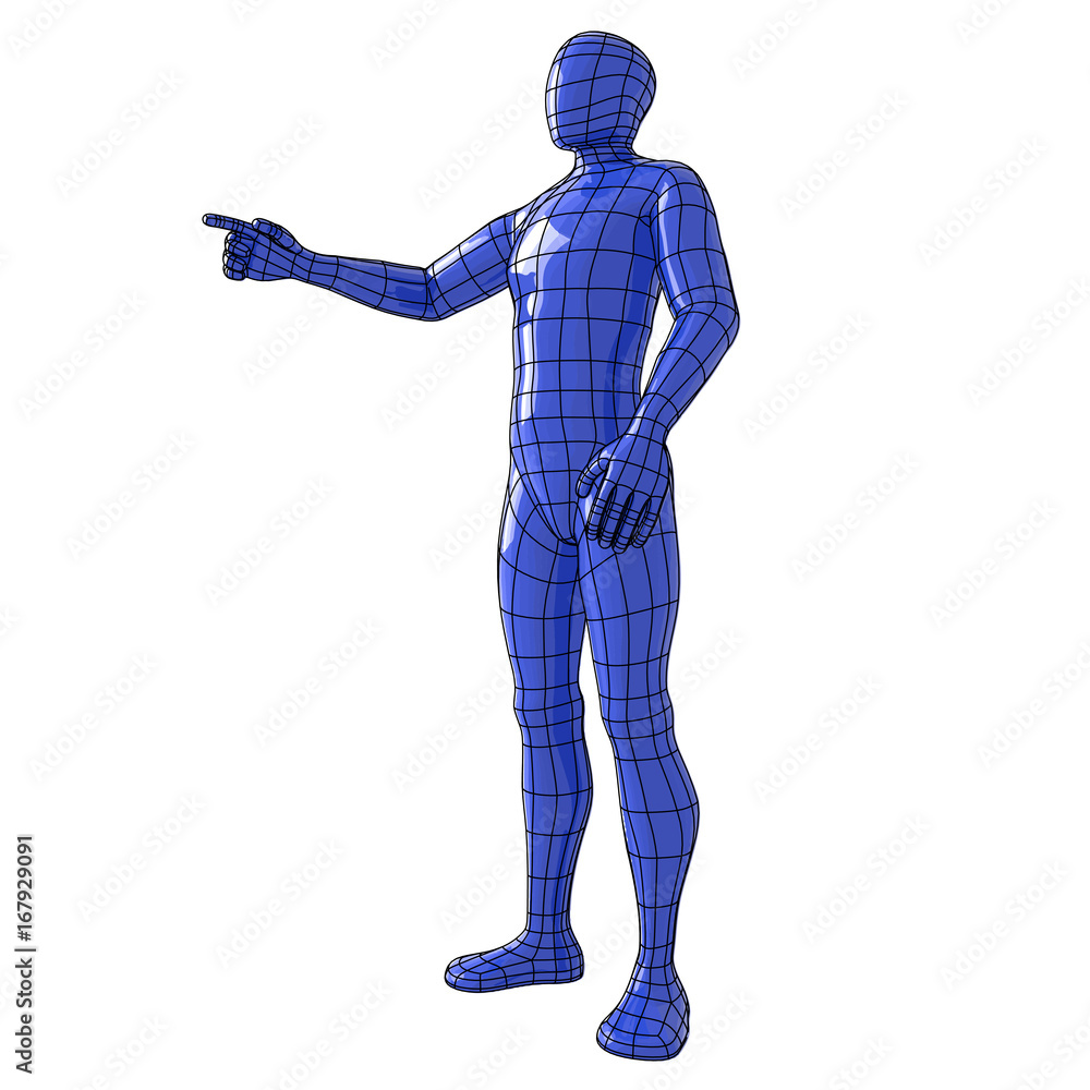 Wireframe human figure standing and pointing Wireframe human figure standing and pointing