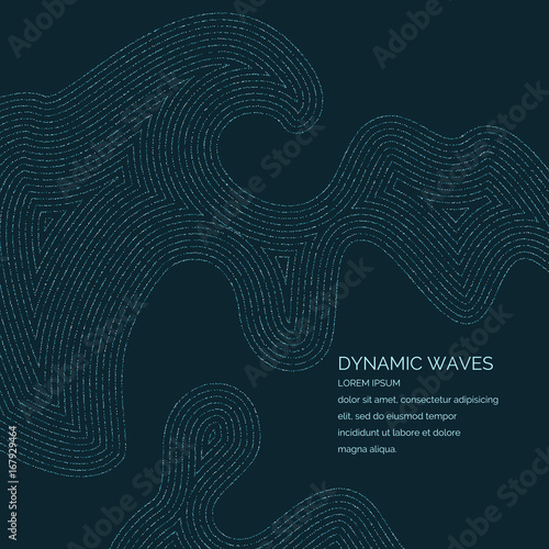 Vector illustration of a magic wave with shining particles of glitter on a dark background. Abstract concept