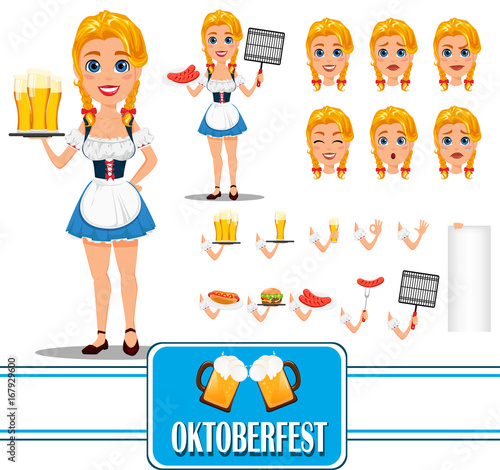 Oktoberfest sexy redhead girl character creation set. Full height, various emotions, gestures.