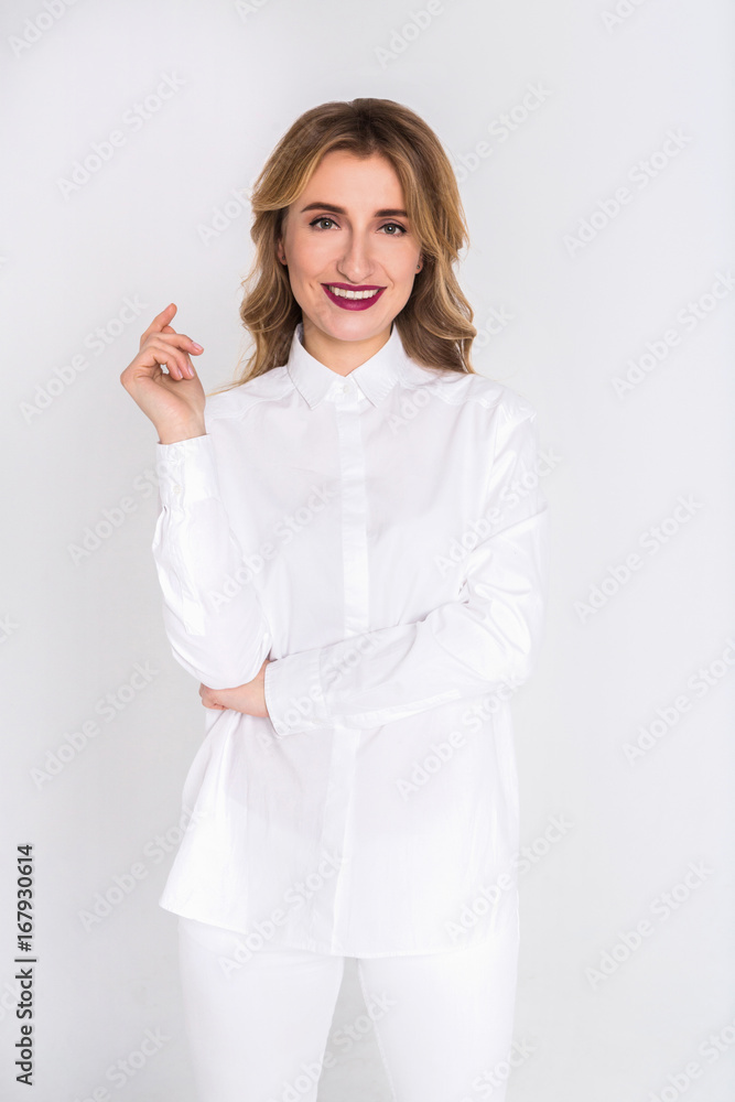 Young beautiful woman on white background Young beautiful woman on white background