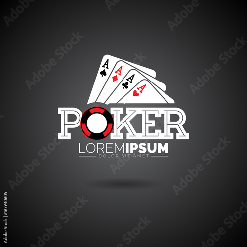 Vector Poker Logo Design Template with gambling elements.Casino illustration with ace set playing cards on dark background