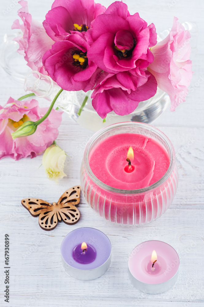 Pink red eustoma flowers and butterfly Pink red eustoma flowers and butterfly