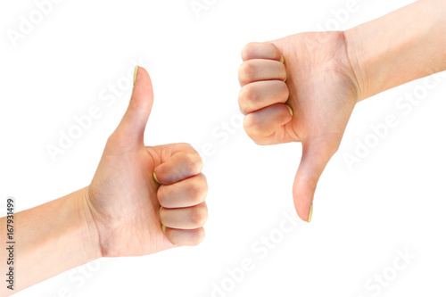 Two hands showing good and bad sign