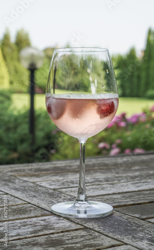 wine glass on table at garden