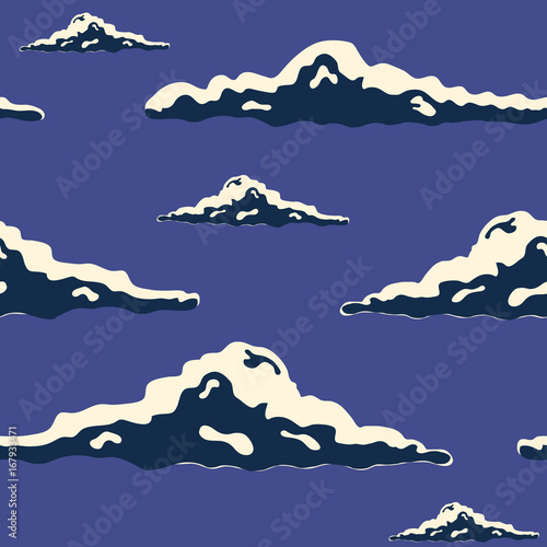 Night sky hand drawn seamless texture with clouds