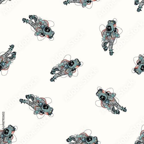 Astronaut in spacesuit seamless pattern