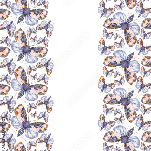 Painted drawing watercolor shaggy butterfly teddy bear , bright coloring, thick torso, night butterfly on white background with splashes in serene tones, for decor, prints