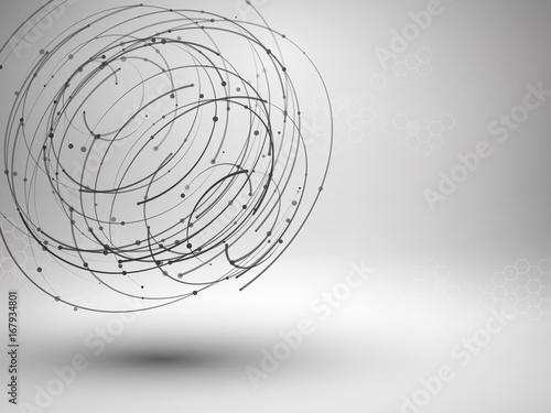 Wave. Swirl with connected line and dots. Wired structure. Connection concept. Technology background.