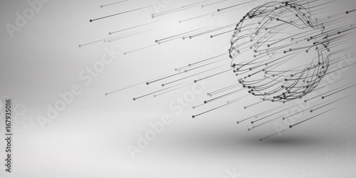 Wave. Swirl with connected line and dots. Wired structure. Connection concept. Technology background.