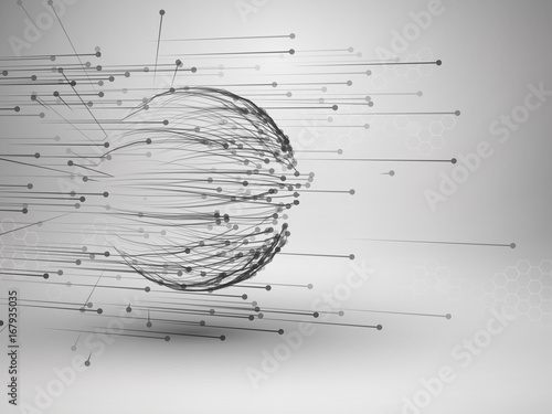 Wave. Swirl with connected line and dots. Wired structure. Connection concept. Technology background.