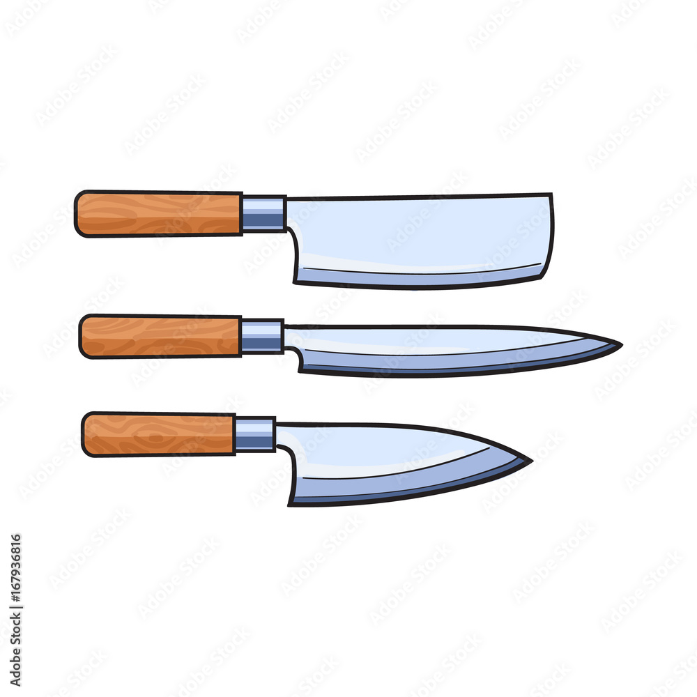 vector carving, meat butcher cleaver and steak knifes set sketch cartoon isolated illustration on a white background. Kitchenware equipment utensil objects concept vector carving, meat butcher cleaver and steak knifes set sketch cartoon isolated illustration on a white background. Kitchenware equipment utensil objects concept