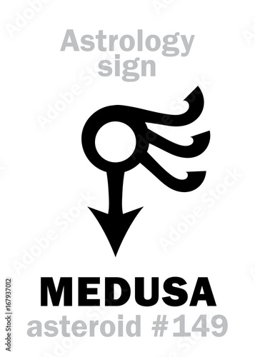 Astrology Alphabet: MEDUSA, asteroid #149. Hieroglyphics character sign (single symbol).