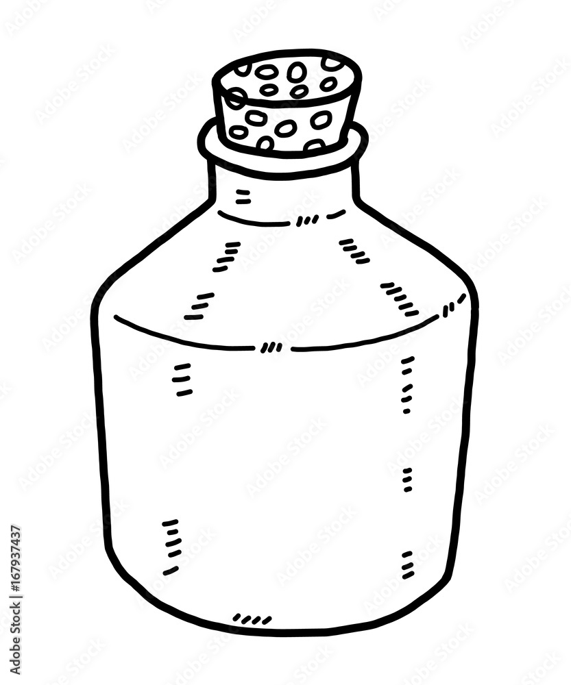 cork glass bottle / cartoon vector and illustration, black and white, hand  drawn, sketch style, isolated on white background. Stock Vector | Adobe  Stock