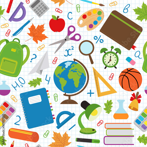 seamless pattern with school supplies - vector illustration, eps
