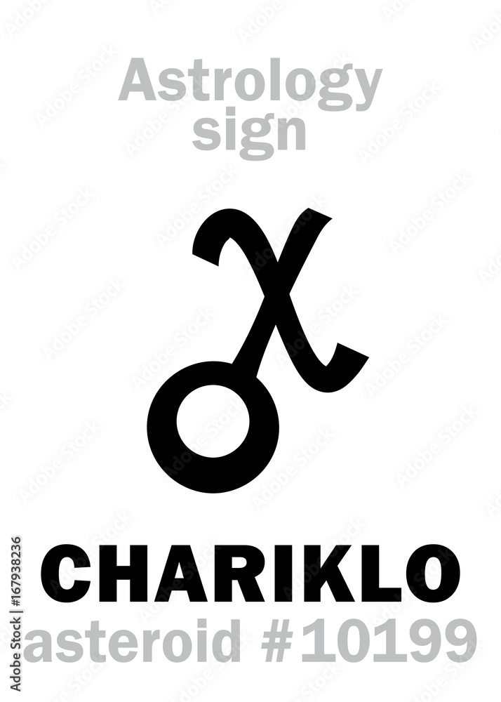 Astrology Alphabet CHARIKLO, asteroid 10199. Hieroglyphics character