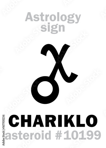 Astrology Alphabet: CHARIKLO, asteroid #10199. Hieroglyphics character sign (single symbol).