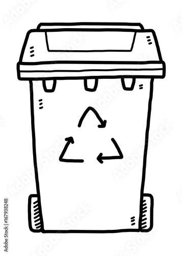 recycle bin / cartoon vector and illustration, black and white, hand drawn, sketch style, isolated on white background.