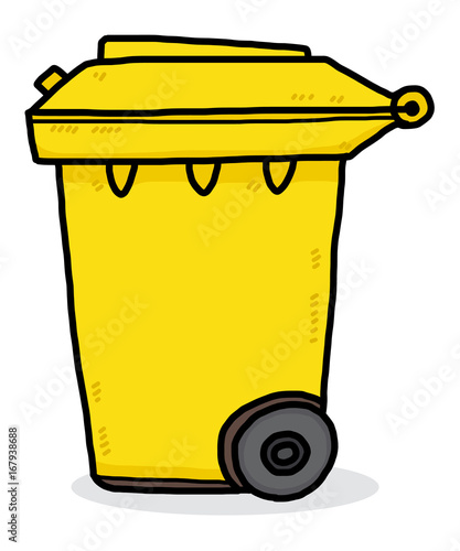 yellow trash bin / cartoon vector and illustration, hand drawn style, isolated on white background.