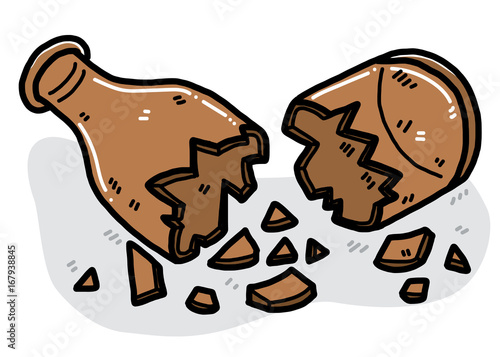 cracked glass bottle / cartoon vector and illustration, hand drawn style, isolated on white background.