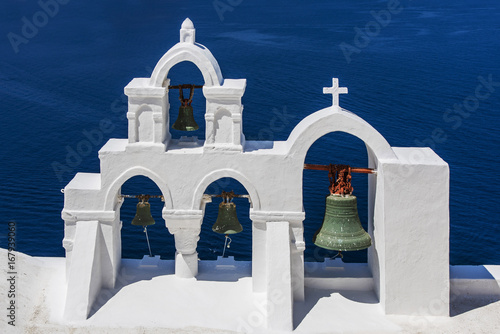 Fotografie Typical Greek white befry, Oia, Santorini, South Aegean, Greece