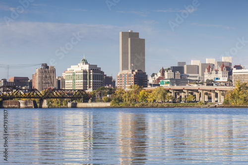 USA, New York, Hudson Valley, Albany, skyline from the Hudson River, morning