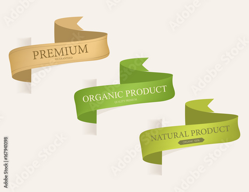 natural label and organic label ribbon. vintage labels and badges design.