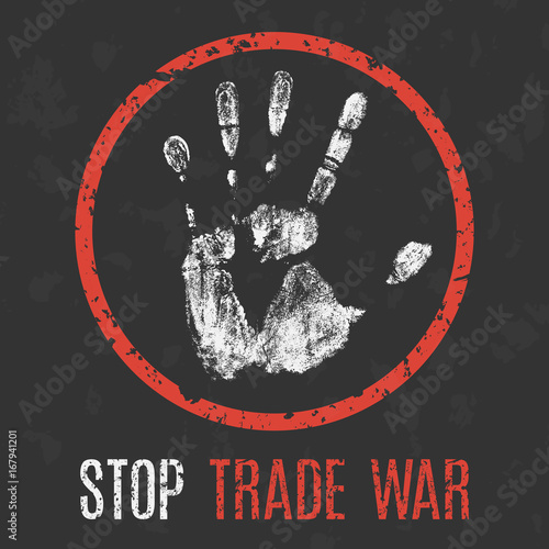 Vector illustration. Global problems of humanity. Stop trade war.