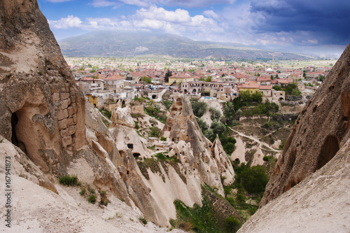 Fototapeta Naklejka Na Ścianę i Meble -  View from the top of the cave city Uchhisar. Uchhisar City, Cappadocia, Turkey.