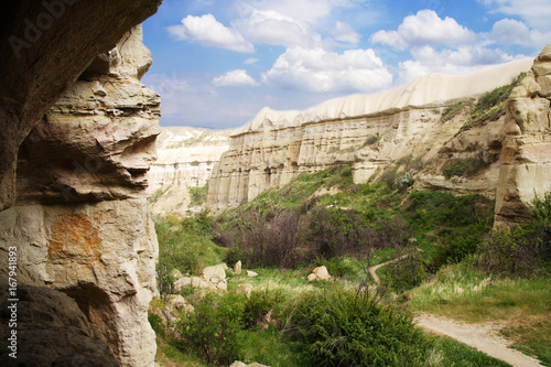 Fototapeta Naklejka Na Ścianę i Meble -  View from the cave to the Uchhisar valley. Cappadocia, Turkey