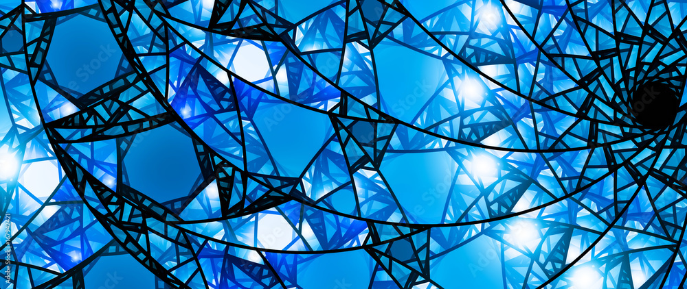 Naklejka premium Blue glowing stained glass 8k widescreen background