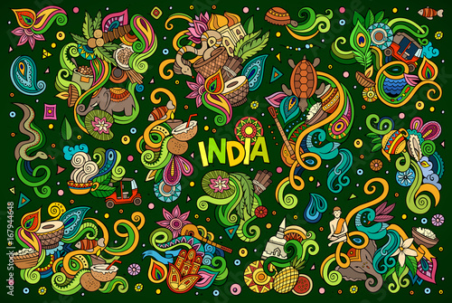 Vector doodle cartoon set of Indian designs