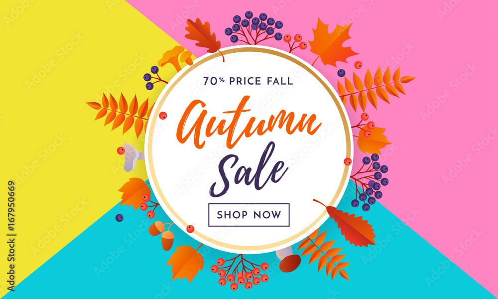 Autumn sale shopping discount vector poster fall maple leaf web banner