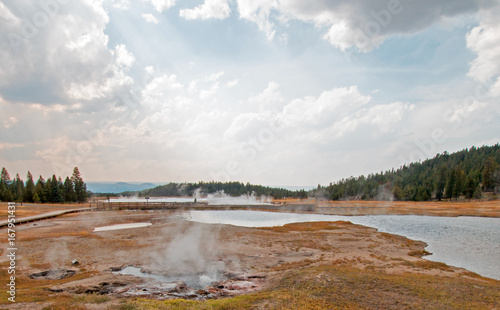 Young Hopeful Geyser next to Firehole Lake in the Lower Geyser Basin in Yellowstone National Park in Wyoming USA